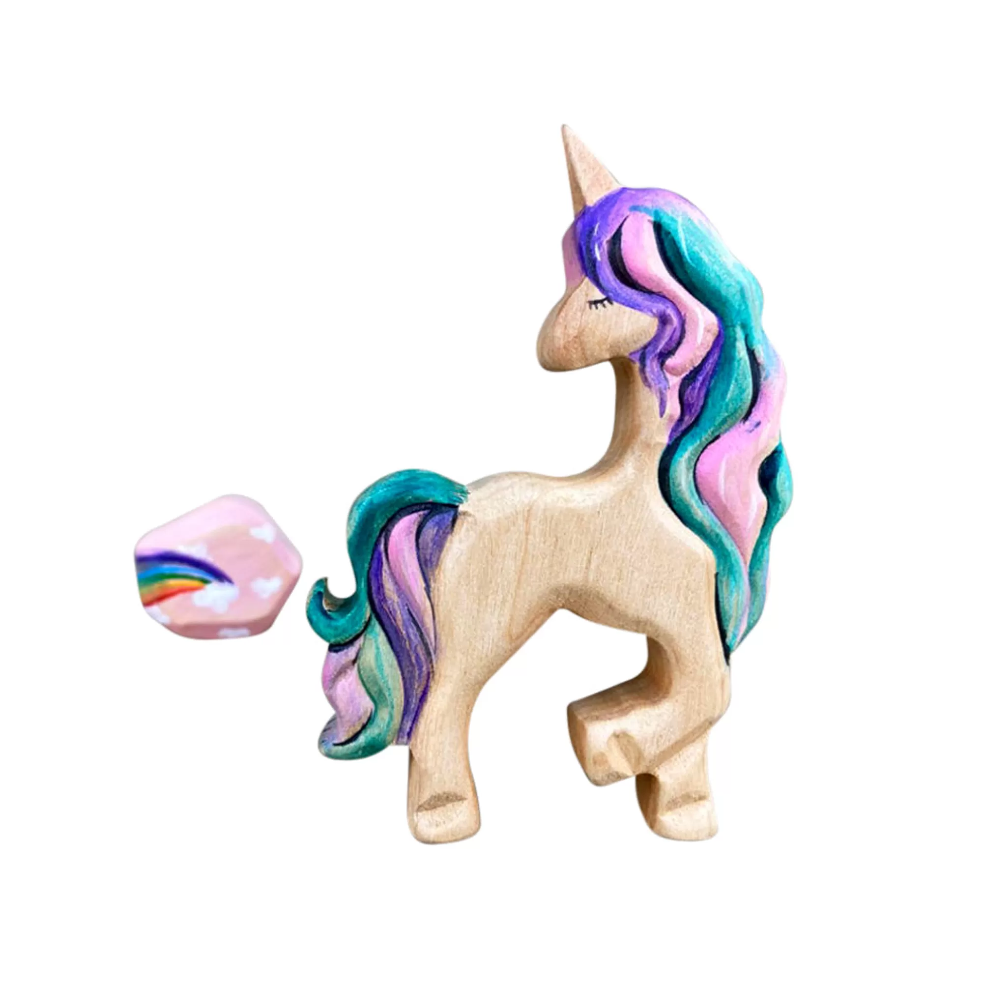 Green Taiga Stories & Tales-Wooden Unicorn Standing